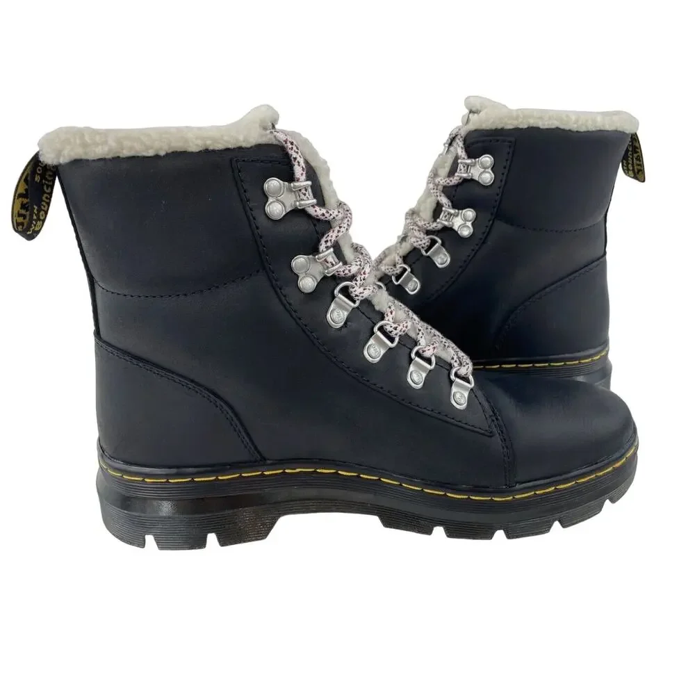 Dr. Martens Combs Wyoming Faux Fur Lined Lace Up Ankle Boots Docs WMN 10